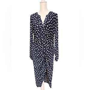 Madison + Hudson Navy Polka Dot Ruched Sheer Sleeve Dress Size Small